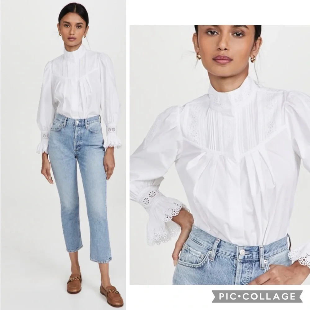 Rebecca Taylor Poplin Lace Blouse Top